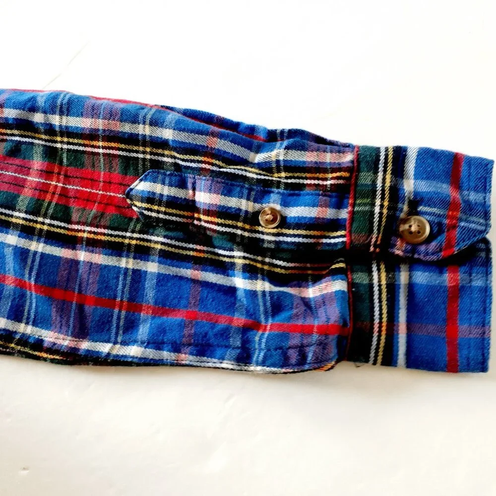 Wrangler Boys Shirt Button Down Blue Red Green Long Sleeve Plaid 6-7